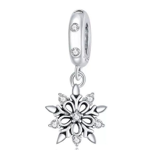 925 Sterling Silver Snowflake Charm - Picture 1 of 9